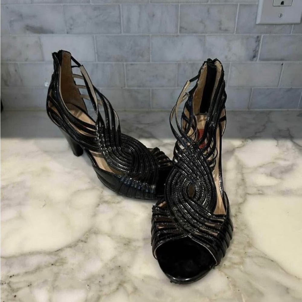 Miz Mooz Black Strappy Swirl Heels